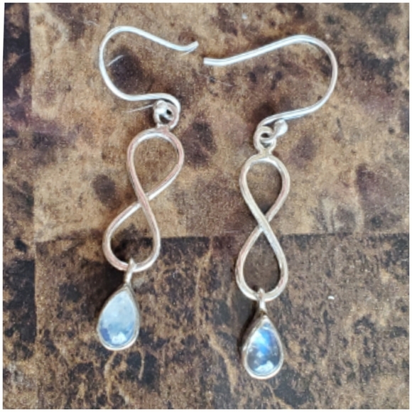 Genuine Rainbow Moonstone Infinity Earrings